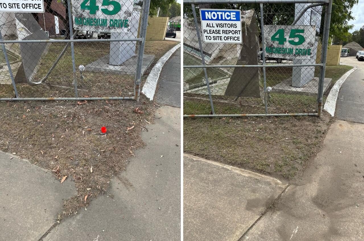 Site entry gate before and after clearing
