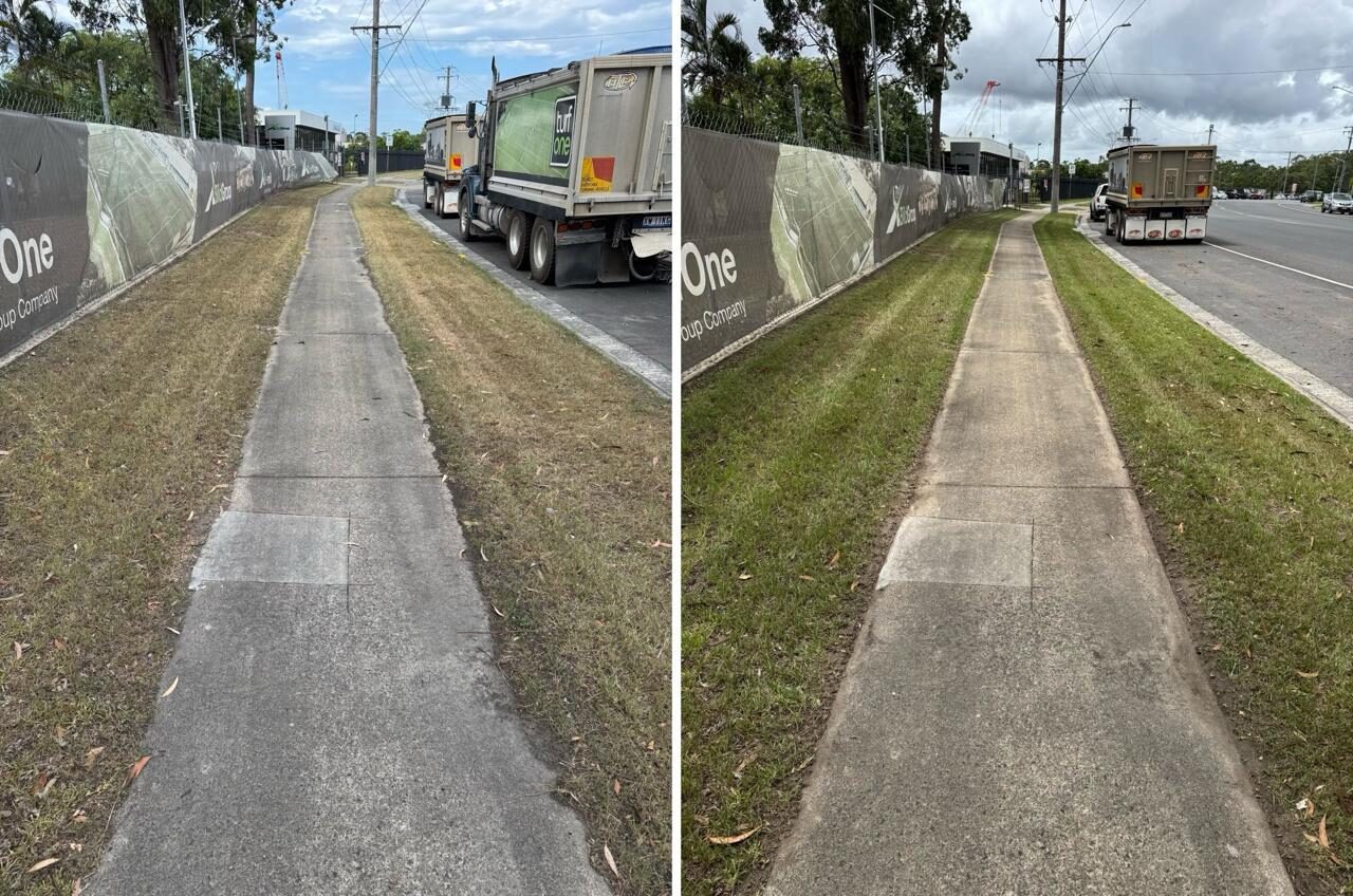Street frontage verges before and after mowing and edging