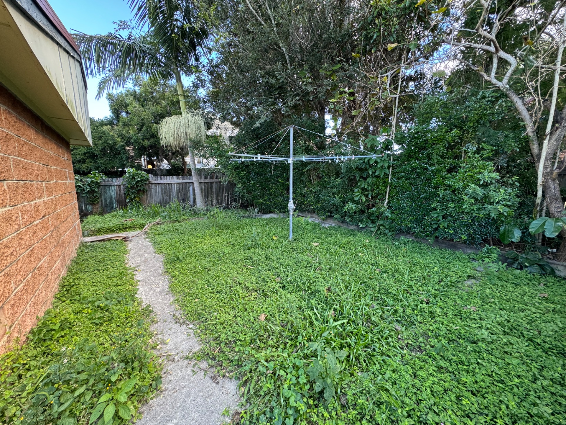 Before: Woodridge duplex front yard transformation - before and after comparison