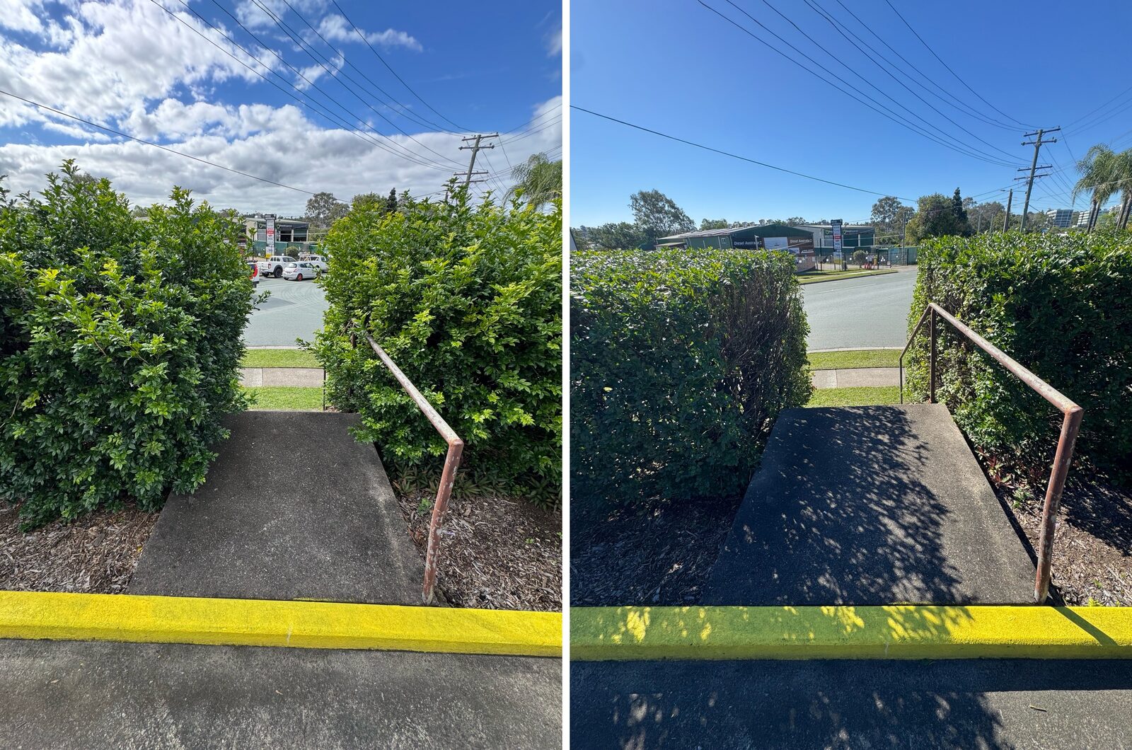 Pedestrian stair entry before and after